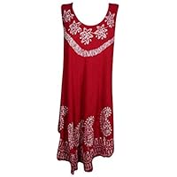 Ladies Summer Swing Dress Floral Embroidery Batik OneSize