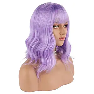 eNilecor Lavender Purple Wig Short Colorful Wavy Bob Wigs with Air Bangs 14