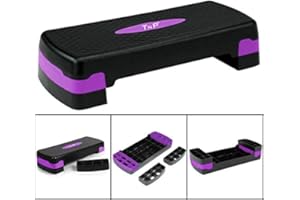 TNP Accessories Adjustable Aerobic Step Exercise Stepper Cardio Yoga Workout Fitness Gym Machine Step Platform (Black + Purple)