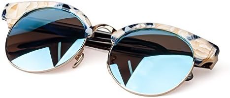 COLOSSEIN Womens Fashion Sunglasses Polarized Round Mirrord Lens UV400 Protection Acetate Classic Half Frame Eyewear