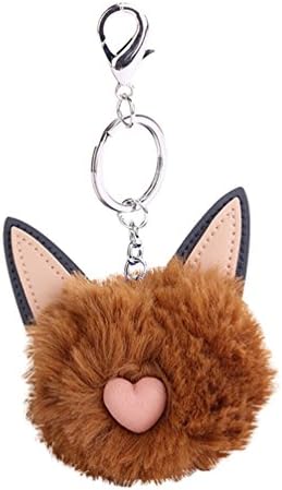 Fixuk Cute Cat Faux Fur Fluffy Ball Bag Girls Pendant Hanging Keyring Gift (Coffee)