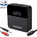 【3.5mm AUX + Cable Óptico + RCA】 Diseñado con tres opciones de conexión para satisfacer sus diferentes demandas. Además de la conexión AUX / RCA de 3.5mm, el adaptador Bluetooth también admite entrada / salida de cable óptico.Equipado con cable de óptica para un sonido digital de alta calidad a través de múltiples salidas de audio( estéreo con cable, altavoces o auriculares ).