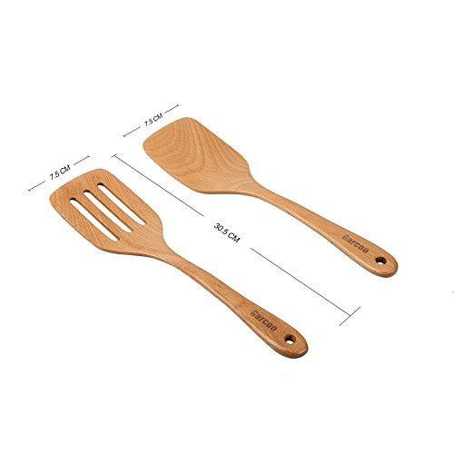Title: Garcoo Wooden Multi-purpose Spatulas Set, Non Stick Beech Wood Turner / Flipper, Cooking Utensils, Pack of 2, Eco-friendly and Dishwasher Safe Garcoo Hölzern Mehrzweck Teigschaber Set, Non Stick Buchenholz Pfannenwander / Pfannenwender, Kochutensilien, 2-er Pack, Umweltfreundlich und Spülmaschinenfest - 4