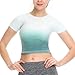 Produktbild EUCoo Damen Sportswear Casual Home Farbverlauf Yoga Fitness Kurzarm Atmungsaktiv Kurzarm Top Weste(Grün, S)