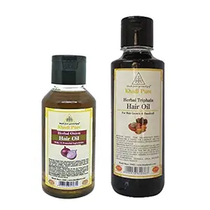 Khadi Pure Triphala & Onion(Small) Hair Oil, 210 ml (Pack of 2), Multicolor