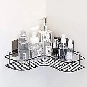 Natvar creation Stainless Steel Self-Adhesive Metal Storage Organizer Bathroom Corner Rack Shelves (Black)