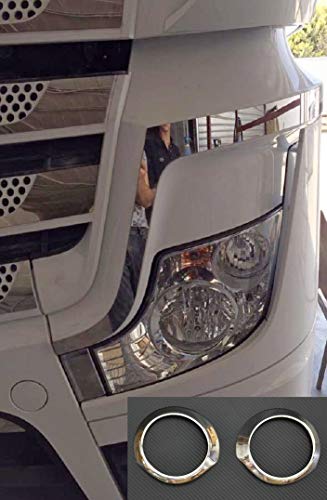24/7Auto 4X Faro Anteriore Telaio circonda + per Anelli Luce Actros MP4 Camion Specchio Decorazioni in Acciaio Inox Lucido