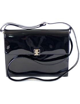 Pavini Damen Tasche Überschlagtasche Lack Echt-Leder dunkelblau Lackleder 14850