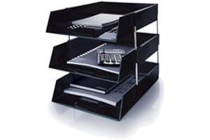 5 Star Black A4 Plastic Letter File Trays, Including Risers. (3 Trays/2 Riser Sets)