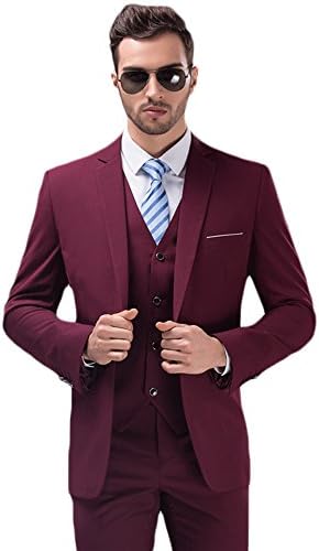 GOMY Men's Slim Fit 3 Piece Suits One Button Business Wedding Party Tuxedo Blazer Jackets Vest&amp;Trousers