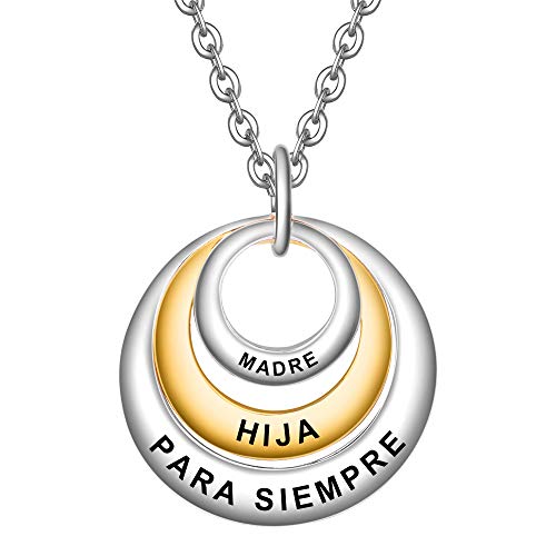 LOVORDS Collar Mujer Grabado Plata de Ley 925 Colgante 3 Círculos Regalo Madre Mamá Hija Niña