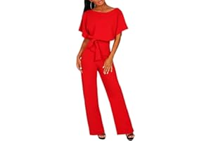 Onsoyours Monos de Vestir Mujer Elegante Manga Corta Talla Grande Mono De Pierna Recta con Traje con Cinturón Mono Largo Vendaje Traje Playsuit Elegante de Fiesta de Noche