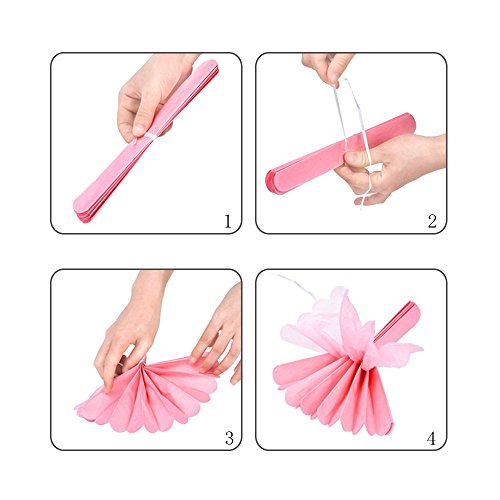 NectaRoy DIY PomPoms Tissue PomPon Papierblume handgefertigt Hochzeit Partei Feier Dekoration für Hochzeit/Gebutztag/Baby Shower/Weihnachten 25cm, 5 Stück Seidenpapier (Weiß) - 3