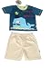 Boys Baby Toddler Big Whale Multi Print T-Shirt & Shorts Set 6 to 23 Months (6-12 Months, Blue T-Shirt + Cream Shorts)