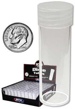 COIN STORAGE TUBES, round clear plastic w/ screw on tops for DIMES (DISPLAY BOX of 100) by COLLECTORS SAFE PREMIUM STORAGE PRODUCTS