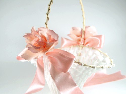 Blumenkinderkörbchen weiss, -Rose, pfirsich-, Blumenkinderkorb Streukörbchen zur Hochzeit