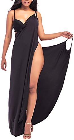 Hemkry Women's Sleeveless Beach Dress Spaghetti Strap Backless Bikini Swimsuit Cover Up Black 2XL