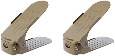 Adjustable Shoe Slots Space Saving Shoe Organizer Shoe Rack (2 Pack-Brown)