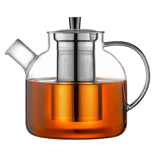Ehugos Tetera de Vidrio, 1500ml Tetera Segura para Estufa con infusor Vaso de Agua de Vidrio de borosilicato Jarra para té Transparente para Agua Caliente/Helada, Bebida de Jugo