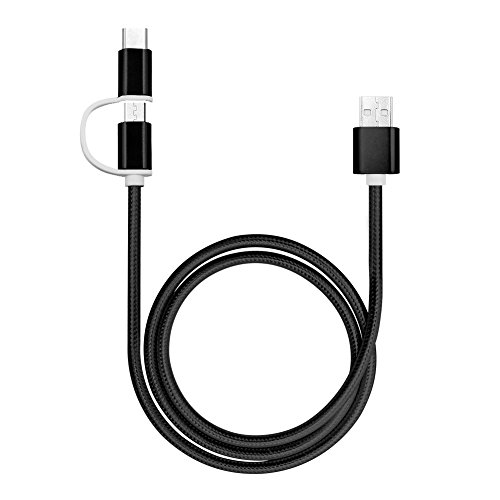 2 in 1 Ladekabel, 1.2m kabel Nylon umflochtenes Micro auf Type C USB Ladegerät für Samsung S5 S6 S7 Und the new MacBook, ChromeBook Pixel, Nexus 5X, Nexus 6P, Nokia N1 Tablet, OnePlus 2 und andere USB-C-Geräte(Schwarz) - 3