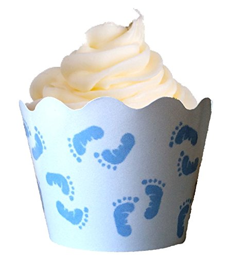 12 x Baby Jungen Fußabdrücke design Cupcake hüllen blau kuchen deko - 2