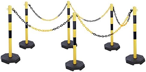 Chain Barrier Set - 6 Steel Posts - Yellow/Black - Plastic Chain 25m