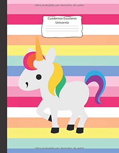 Cuadernos Escolares Unicornio: libro de composición) con reglas anchas para niñas, niños, primaria, maestro, maestro, útiles, 8.5 in x 11 in, 100 páginas Color stripe unicorn