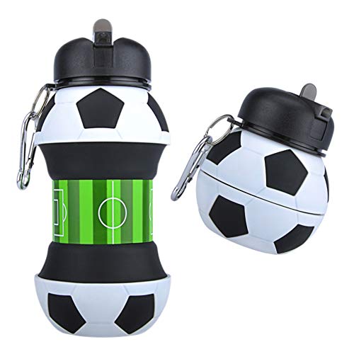 AToZ UK Botella de Agua de fútbol para niños - Botella de Silicona Plegable - Taza de Bebida Sin BPA, a Prueba de Fugas, Duradera y ecológica - Ideal para Deportes, Actividades y la Escuela - 550ml