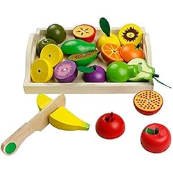 Fruits à Couper en Bois et Lègumes à Découper Jeu de Jouets de Coupe de Légumes en Bois pour Enfants