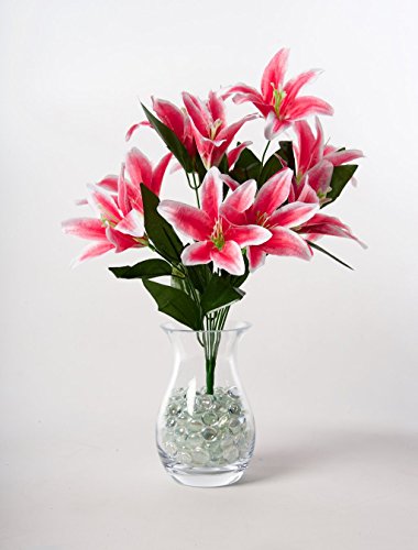 Best Artificial45cm Stargazer Lillies 10 Head Flower lily Spray Bunch (Dark  Pink)