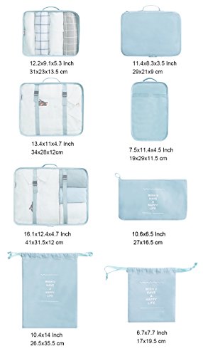 Belsmi Reise Kleidertaschen Set 8-teilig Reisetasche in Koffer Reisegepäck Organizer Kompression Taschen Kofferorganizer Mit Schuhbeutel (Weiß Flamingo) Katze Wald