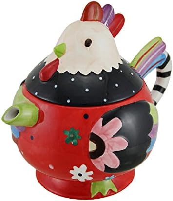 Whimsical Hand Painted Ceramic Rooster Teapot 33 Oz
