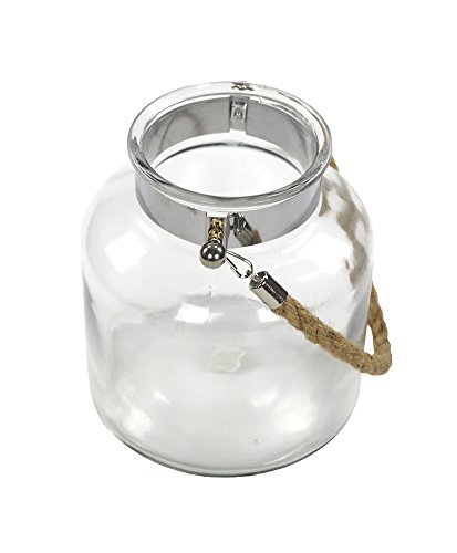 Echtglas-Laterne mit Metallrand und Seil-Griff natur groß - 3