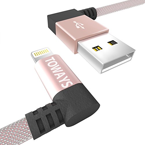 iPhone Ladekabel Toways Lightning Kabel [Apple MFi zertifiziert] 90 Grad Winkel Stecker 0.15m Nylon USB Datenkabel für iPhone 7 / 7 Plus / 5 / iPhone 6 / iPhone SE / 6 / 6 Plus / 6s / 6s Plus / 5 / 5c / 5s, iPad Pro Air Air 2 mini2 mini3 4th Gen, iPod Nano 7th Gen, DJI Mavic Pro Drone, Power Bank - Rose Gold