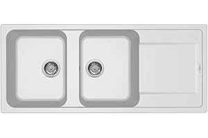 Elleci LG250068 Life 500 - Lavello da cucina, 2 vasche, gocciolatoio, 116x50 cm, Bianco