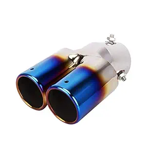 Spedy UNIVERSAL CAR STYLING STAINLESS STEEL CURVED DOUBLE OUTLETS EXHAUST TAIL MUFFLER TIP PIPE (BLUE) Model_No.MSSPNL28
