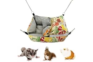 Little Bean Rat Hammocks Hanging Guinea Pig Bed Soft Hamster Bed Warm Chinchilla House Plush Glider Small Animal Beds for Playing Sleeping (Yellow, 2 in 1)