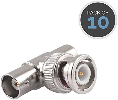 CEN CCTV BNC T Shape 3 Way BNC Male to 2 Female RF Adapter Connector Pack of 10 for CCTV Security Camera Coaxial Cable