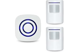 Solidpin Home Security Motion Sensor Alarm Outdoor, Wireless Driveway Alert: Infrared Chime Doorbell with 1 Plug-in Receiver and 2 PIR Detector Alert - 38 Tune LED Indicator, White