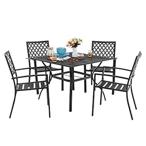 Mf 5 Piece Outdoor Patio Metal Dining Sets 37 Square Mesh Patio