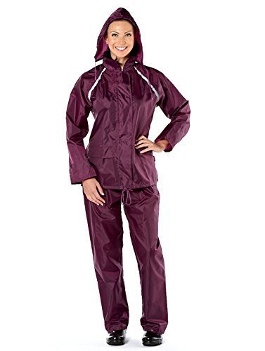 Traje impermeable con chaqueta y pantalón para mujer, ligero, para exterior, con paneles reflectantes (peso reducido, solo 360 gramos), de la marca Pro Climate Morado morado Large