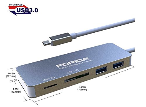 USB C Hub Super Slim TYPEC Aluminium alloy, 2 x USB 3.0 Ports HUB + SD card reader + MICRO SD reader + USB-C charger