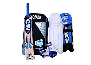 CW Boy's Premium Quality Junior Cricket Kit Economy Ideal For 7-9 years Child (Size No.4, White, Blue).