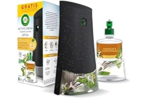 Airwick Active Fresh Deodorante per Ambienti, Confezione con 1 Diffusore Automatico senza gas, 1 Ricarica alla Fragranza Vaniglia e Caprifoglio 228ml, 2 Pile AA, Neutralizza Odori 24/7