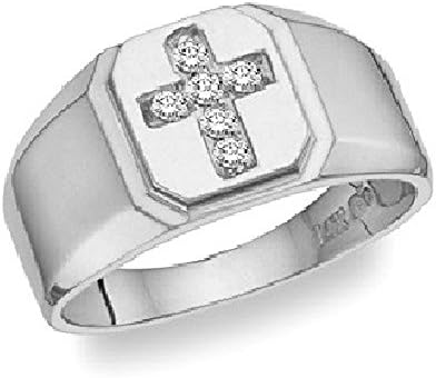 Silvernshine Jewels Diamond Accents Cross Men's Wedding Band Ring In 14K White Gold Fn Sterling