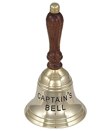 Handglocke Tischglocke Glocke Messing poliert Holzgriff 19cm Captain`s Bell