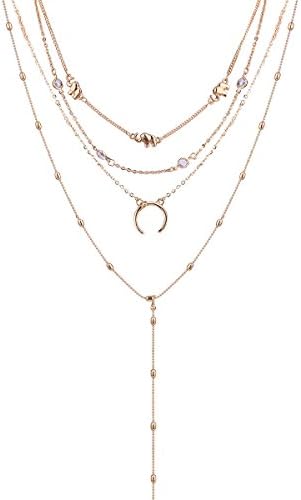 WKAIJCJ Necklace Clavicle Chain Girl Woman Fashion Simple Moon Pendant Multilayer Sexy,Gold-OneSize