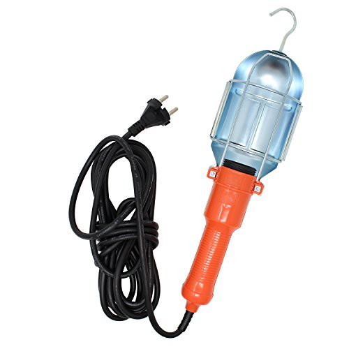 HALOTEC Lámpara portátil profesional con interruptor incluido - Linterna de trabajo con cable de 5 metros y gancho para colgar