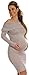Happy Mama Women's Maternity Stretchy Knit Bardot Dress Long Sleeves. 909p (Grey, 10/14)