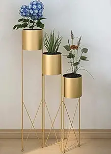 Weston Crafts Metal Plant Stand Shelf Foldable Plant Stand 3 Tier Flower Pot Holder Plant Display Rack for Indoor Outdoor Potted Plant Gold